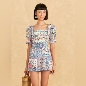 NWT Farm Rio Handkerchief Romper! Beautiful Details! Beaded Belt Buckle!